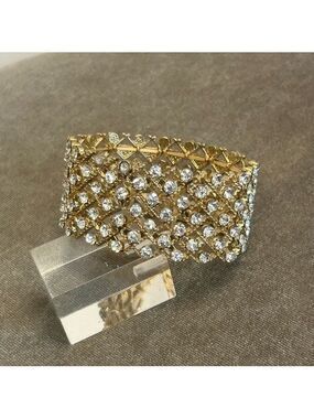 Gold tone Crystal rhinestone embellished stretchy thick bracelet